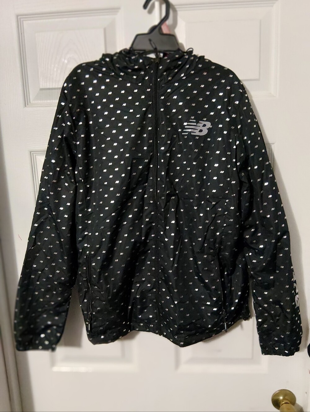 New Balance Black Hooded Reflective Dot Windbreaker Jacket